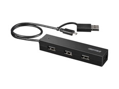 USB2.0　4ポートハブ　変換コネクター付き　ブラック