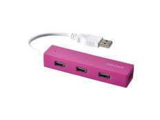 USB2.0　バスパワー　4ポート　ハブ　ピンク