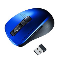 静音ワイヤレスブルーLEDマウス(5ボタン･ブルー)