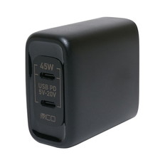 PD対応45W　USB　ACアダプタ2ポート　ブラック