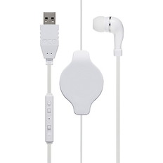 コントローラー付　巻取り式　片耳イヤホン　USBタイプ　ホワイト