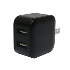 薄型USB-ACアダプタ　2ポート　2.4A　自動出力制御IC搭載　ブラック